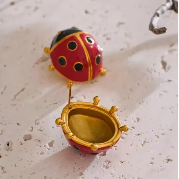 Ladybird Red 18K Gold Stainless Steel Waterproof Earrings - Picture 4 of 7